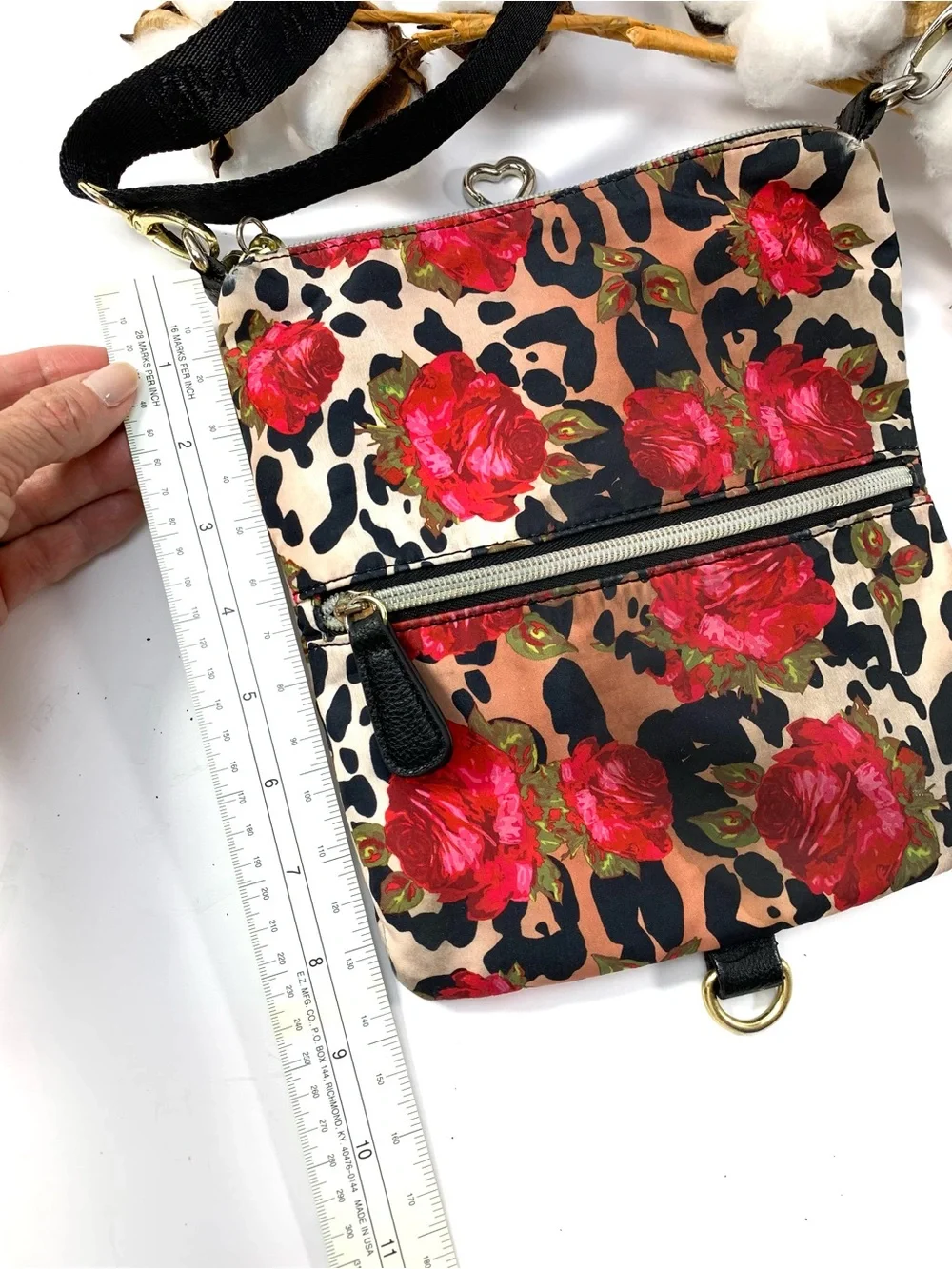 Betsey Johnson Floral Animal Print Y2K Whimsical Crossbody Bag Heart Charm